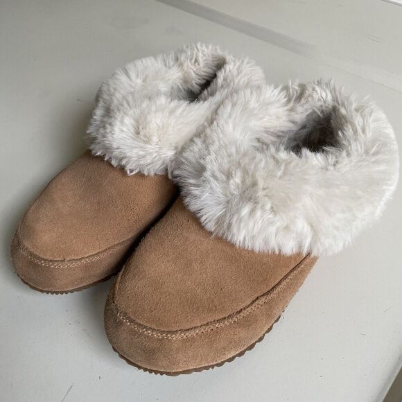 Sorel Women's 5.5 / 6 Go Coffee Run Suede Indoor Outdoor Faux Fur Slippers - Picture 1 of 11